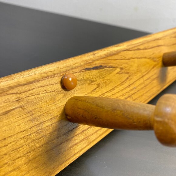 Vintage Wooden Peg Rack, Three Hooks, Wall Hanging Bathroom Hangers, 1960s Home - Picture 4 of 10